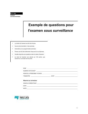 Exemple de questions pour l'examen sous surveillance