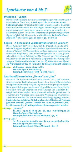 Breitensport in Vereinen - Mülheimer Sportbund