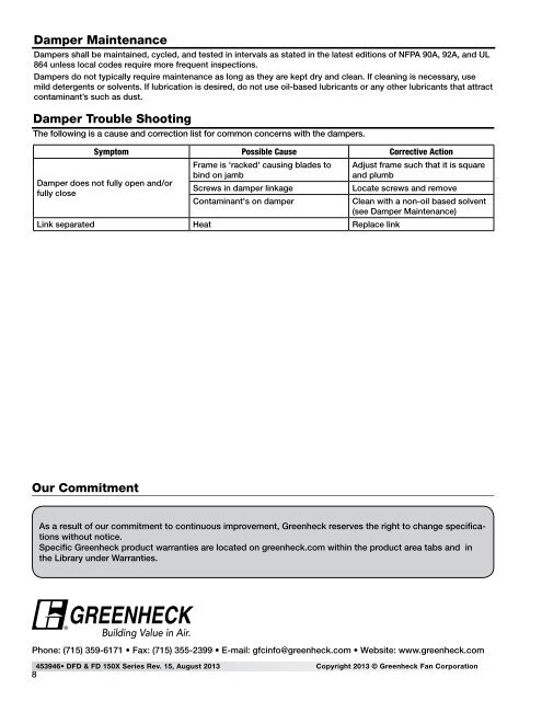 FD and DFD Curtain Fire Dampers with Integral Sleeves - Greenheck