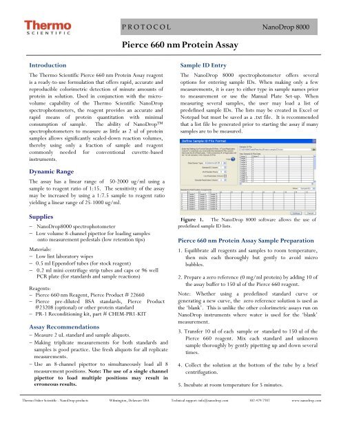 Pierce 660 nm Protein Assay - NanoDrop