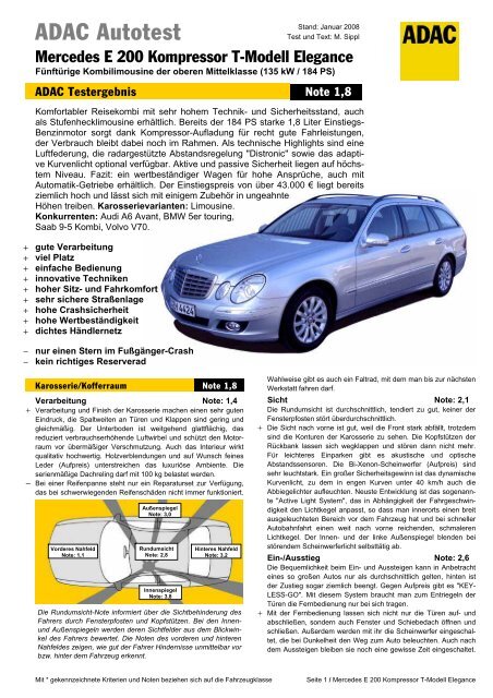 Umfassender Test Mercedes E 200 Kompressor T Modell Adac