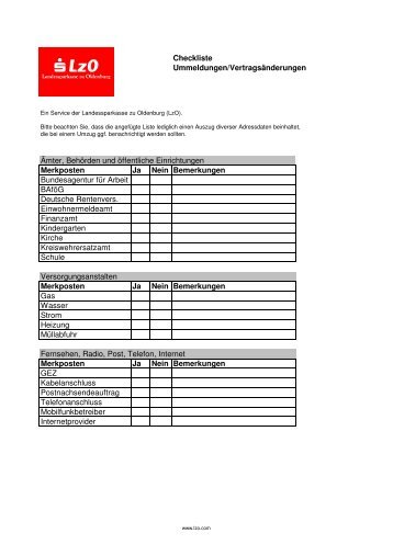 Checkliste Umzug - Landessparkasse zu Oldenburg