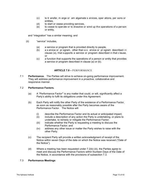 SAMPLE AGREEMENT - Aphasia Institute