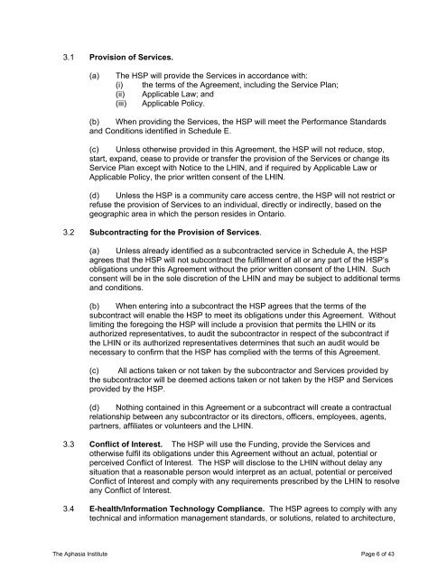 SAMPLE AGREEMENT - Aphasia Institute