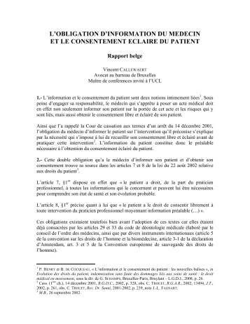 l'obligation d'information du medecin et le consentement ... - Grerca