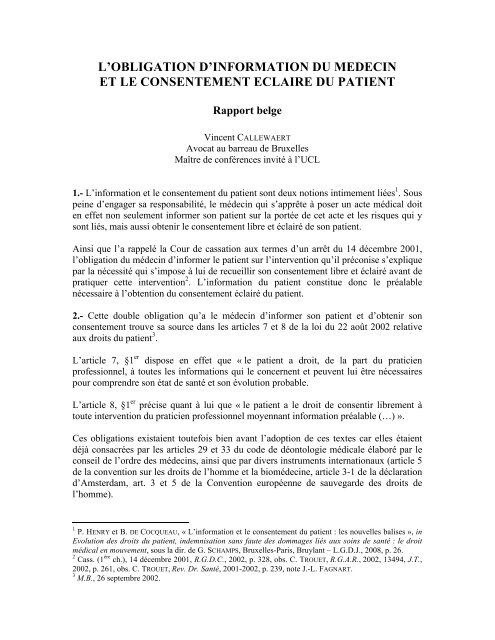 l'obligation d'information du medecin et le consentement ... - Grerca