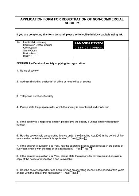 application form for registration of non-commercial society