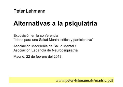 Alternativas a la psiquiatría - Peter Lehmann Publishing