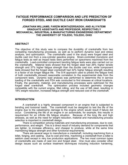 fatigue performance comparison and life prediction of forged steel