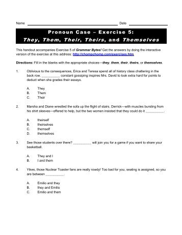 Pronoun Case â Exercise 5: They, Them, Their ... - Grammar Bytes!