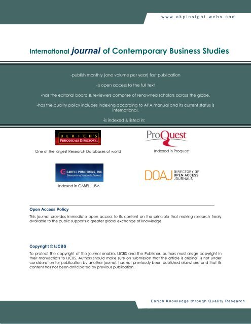 International journal of Contemporary Business Studies