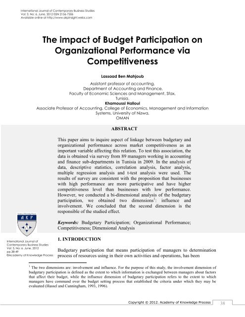 International journal of Contemporary Business Studies