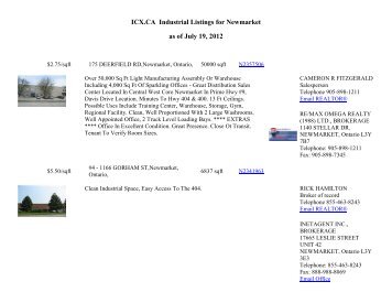 ICX.CA Industrial Listings for Newmarket as of July 19, 2012