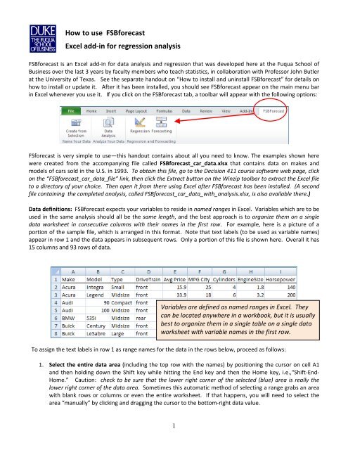 How to use FSBforecast Excel add-in for regression analysis