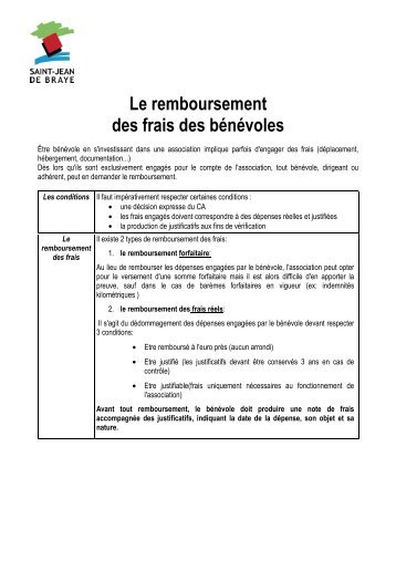 Fiche remboursement frais bÃ©nÃ©voles - Ville de Saint Jean de Braye