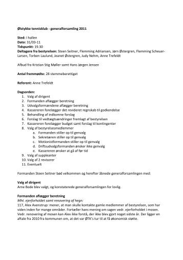 Referat fra ordinær generalforsamling 2011 - Ølstykke Tennisklub