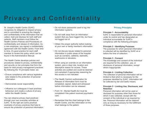 Privacy and Confidentiality Brochure - St. Joseph's Health Centre ...