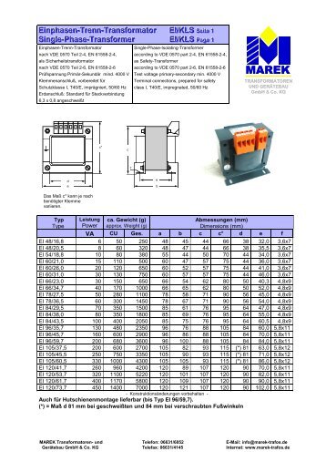 Einphasen-Transformatoren - Marek Transformatoren