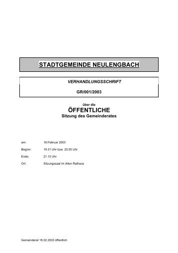 STADTGEMEINDE NEULENGBACH ÃFFENTLICHE