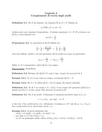 Capitolo 3 Complementi di teoria degli anelli