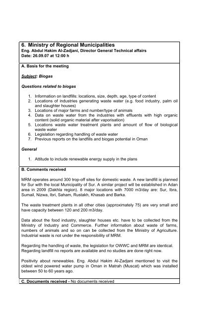 Study on Renewable Energy Resources, Oman - authority for ...