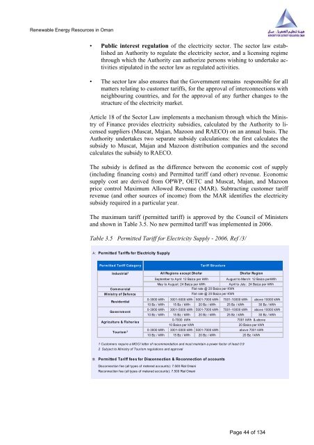 Study on Renewable Energy Resources, Oman - authority for ...