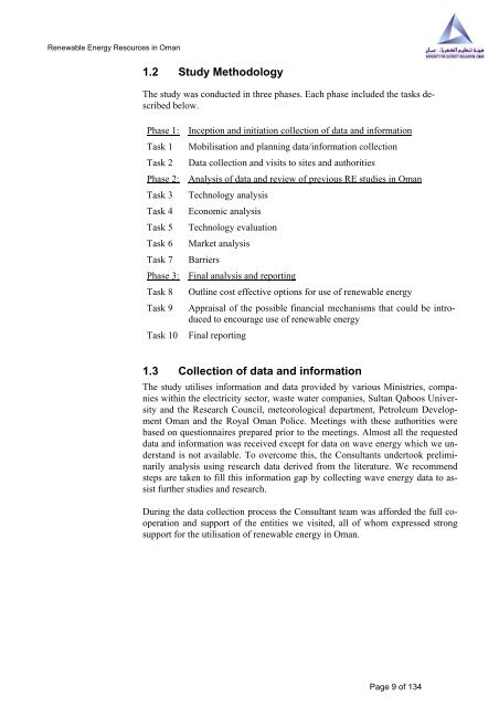 Study on Renewable Energy Resources, Oman - authority for ...