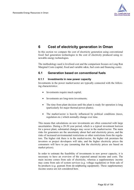 Study on Renewable Energy Resources, Oman - authority for ...