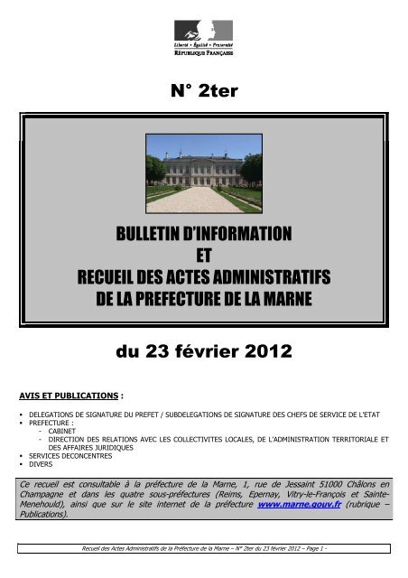 Recueil 2ter-2012 du 23 fÃ©vrier - 12,29 Mb - PrÃ©fecture de la Marne