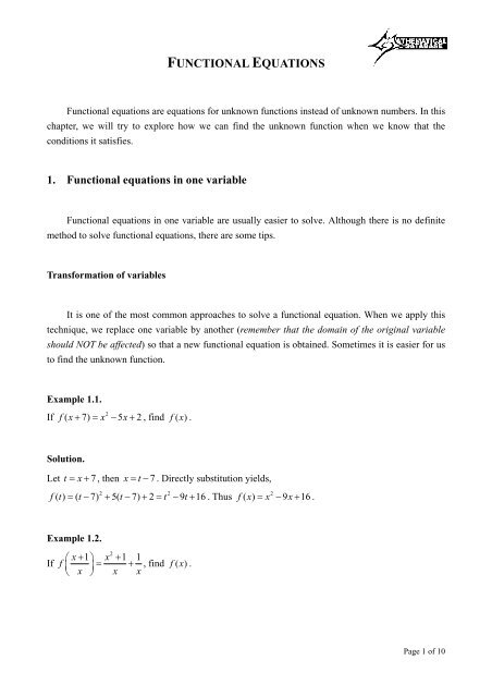 1. Functional equations in one variable