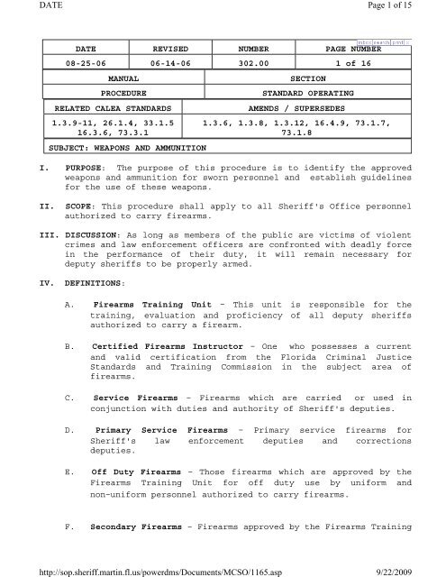 MCSO SOP 302.00 V (R) - Martin County, Florida