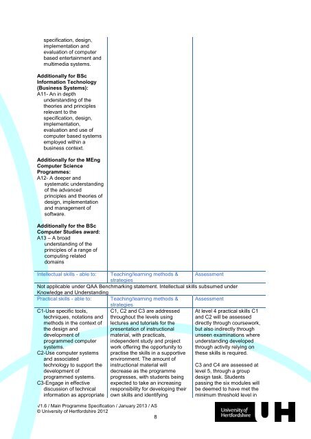 Programme specification (pdf) - University of Hertfordshire