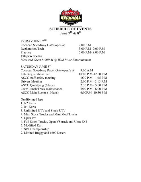 SCHEDULE OF EVENTS - arizona short course championship