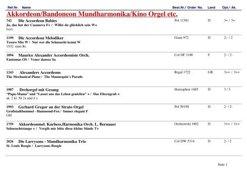 Akkordeon/Bandoneon Mundharmonika/Kino Orgel etc. - Record ...