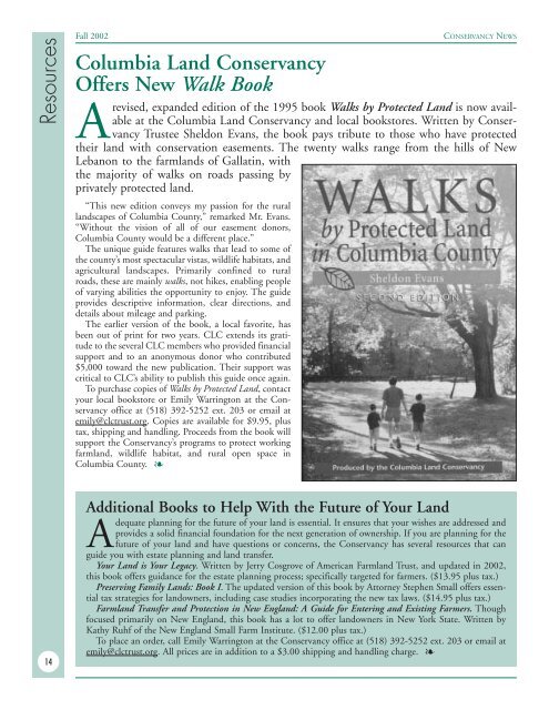 02-174-CLC News Fall 2002 - Columbia Land Conservancy