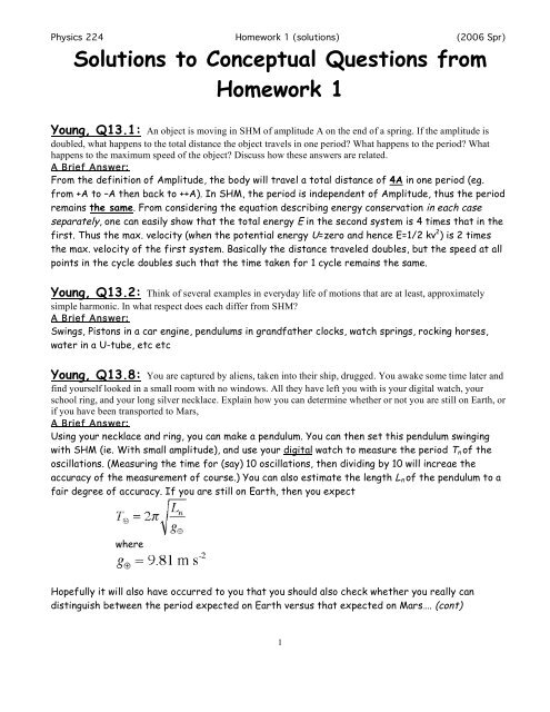 Solutions to Conceptual Questions from Homework 1