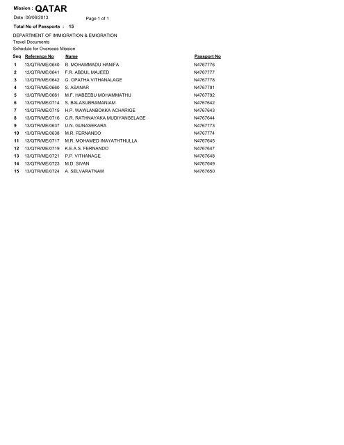 DEPARTMENT OF IMMIGRATION & EMIGRATION Schedule for ...