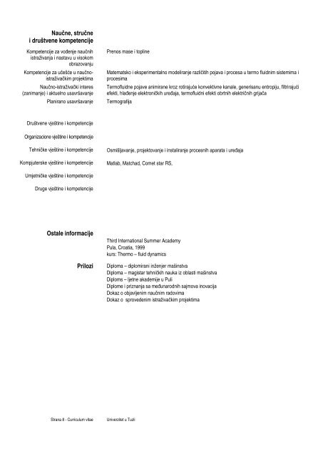 Akademski curriculum vitae - MaÅ¡inski fakultet - untz