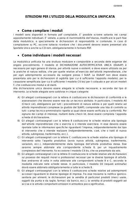 istruzioni per l'utilizzo della modulistica unificata - Sardegna SUAP