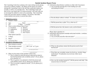 Suicide Incident Report Form