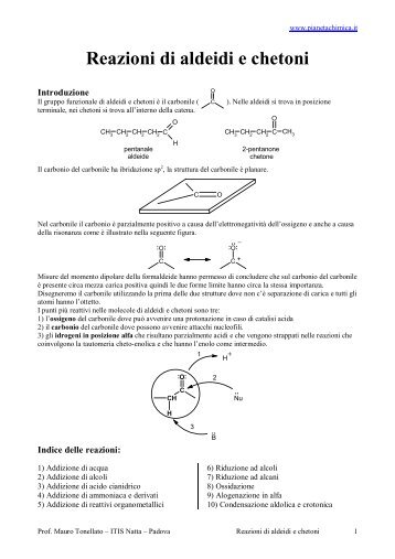 Reazioni di aldeidi e chetoni - PianetaChimica.it