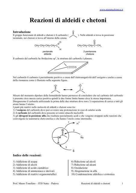 Reazioni di aldeidi e chetoni - PianetaChimica.it