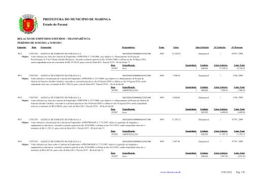 Empenhos Emitidos - Maio - PREFEITURA - MaringÃ¡ - Estado do ...