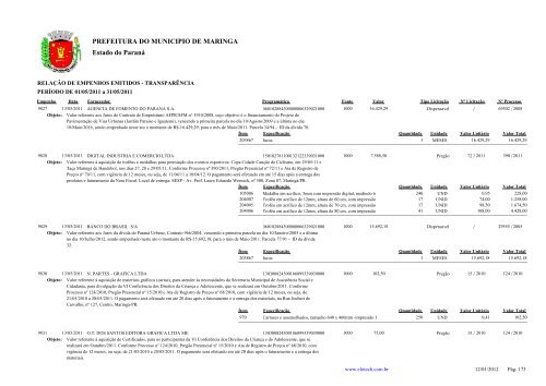 Empenhos Emitidos - Maio - PREFEITURA - MaringÃ¡ - Estado do ...