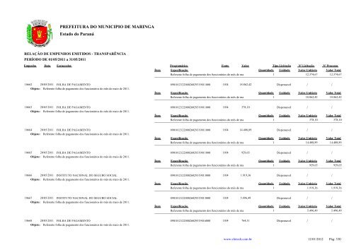 Empenhos Emitidos - Maio - PREFEITURA - MaringÃ¡ - Estado do ...