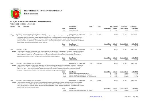 Empenhos Emitidos - Maio - PREFEITURA - MaringÃ¡ - Estado do ...