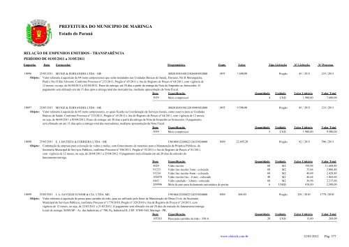 Empenhos Emitidos - Maio - PREFEITURA - MaringÃ¡ - Estado do ...