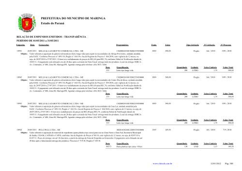 Empenhos Emitidos - Maio - PREFEITURA - MaringÃ¡ - Estado do ...