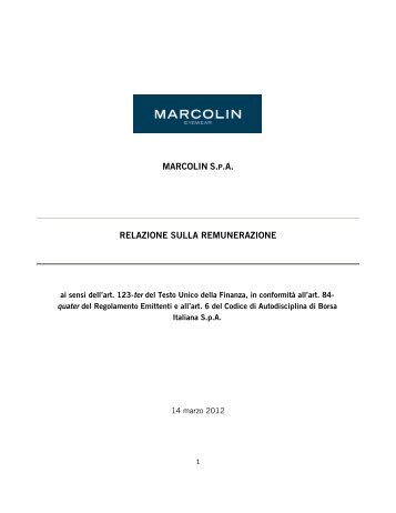 MARCOLIN S.P.A. RELAZIONE SULLA REMUNERAZIONE