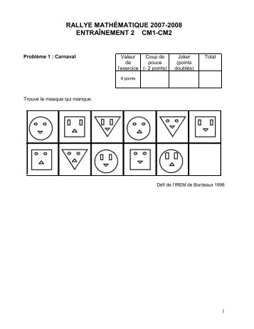 RALLYE MATHÃMATIQUE 2007-2008 ENTRAÃNEMENT 2 CM1-CM2